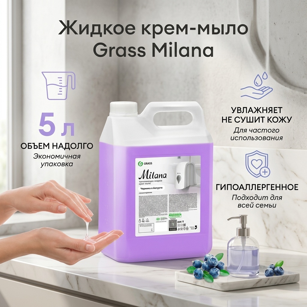 Жидкое мыло туалетное Grass Черника в йогурте Черника в йогурте 5000 мл