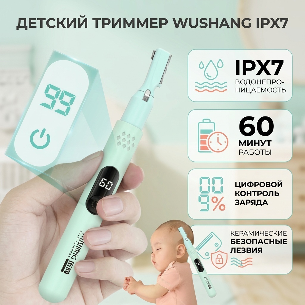 Wushang триммер IPX7 бирюзовый