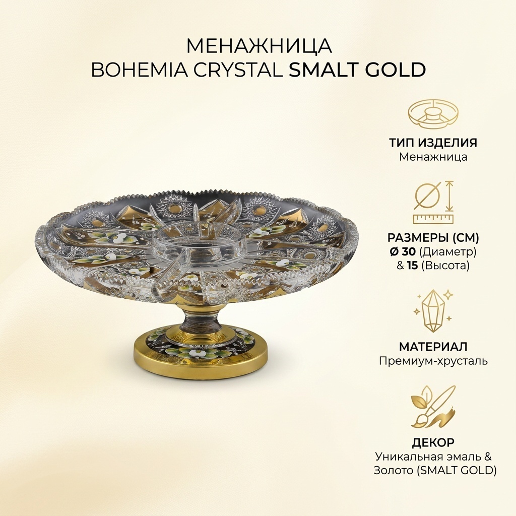 Bohemia Crystal менажница SMALT GOLD 90610/57113/315 круглая 1 шт