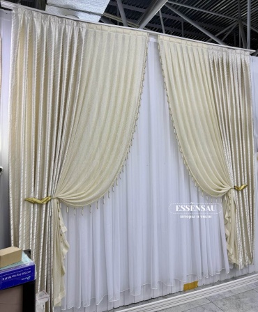 Комплект ESSENSAU 300x300 см 3 шт, сетка, жаккард, тюль, белый, золотистый, кремовый