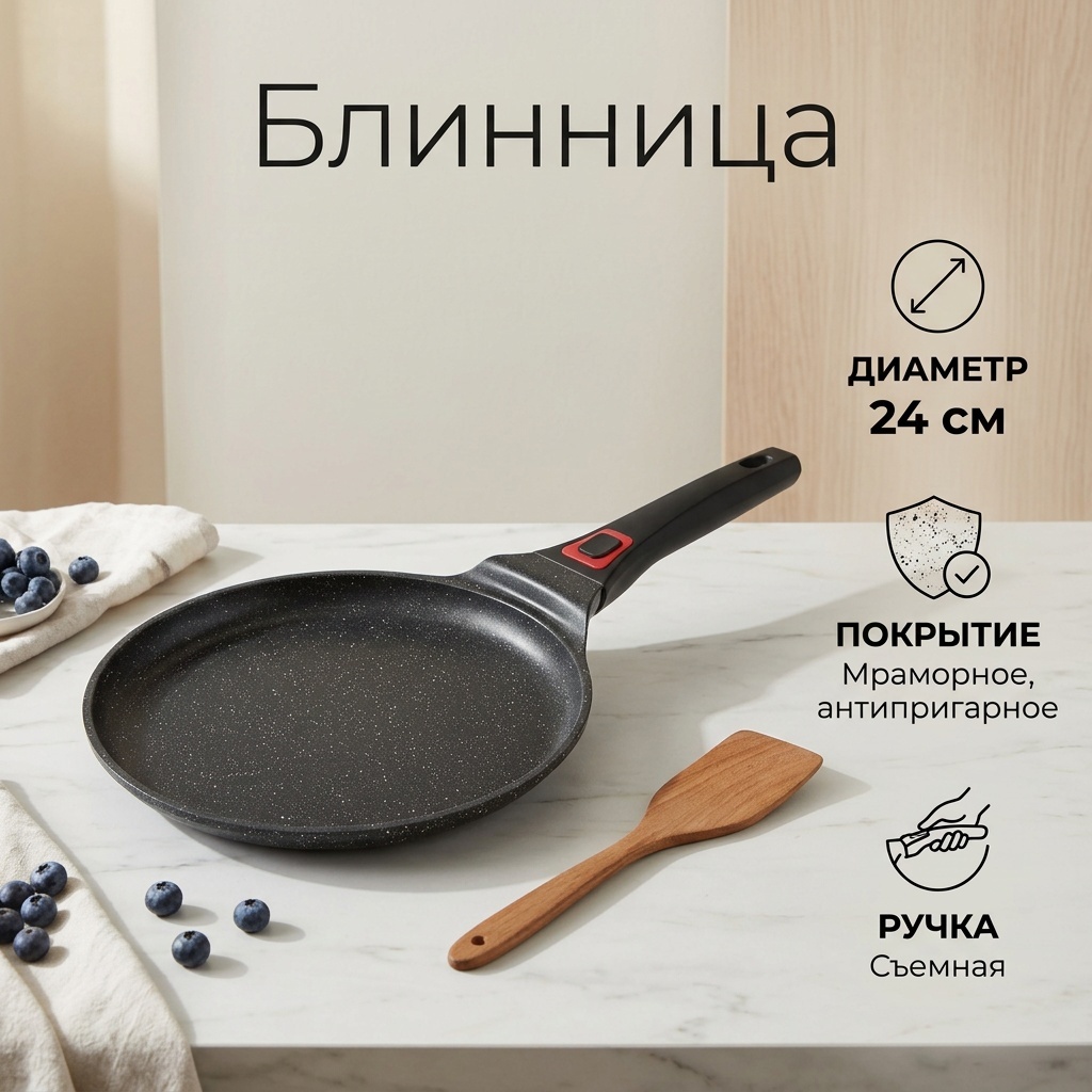 Сковорода Блинная сковорода. Блинница 24 см с антипригарным покрытием, алюминий