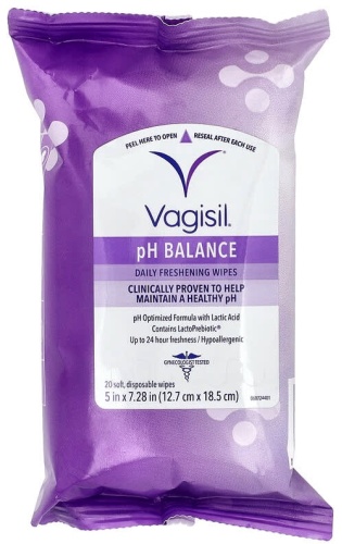 Влажные салфетки Vagisil освежающие салфетки для ежедневного использования, с pH-балансом, 20 одноразовых салфеток 20 шт