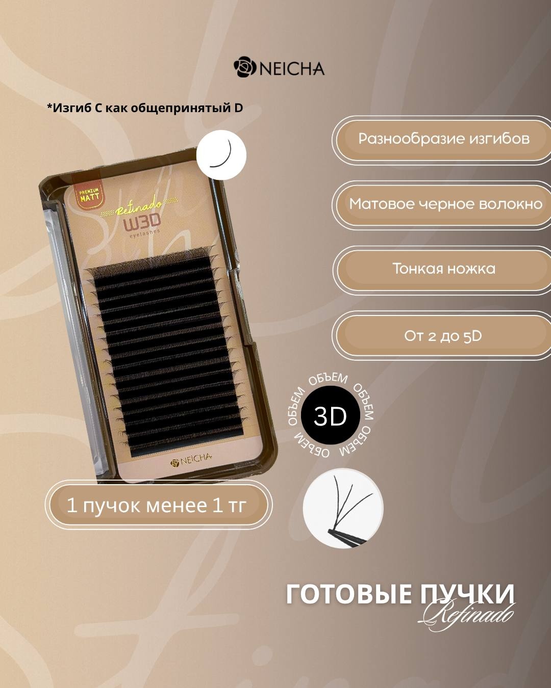 Neicha пучковые 3D C 0.07 мм черный 12 мм