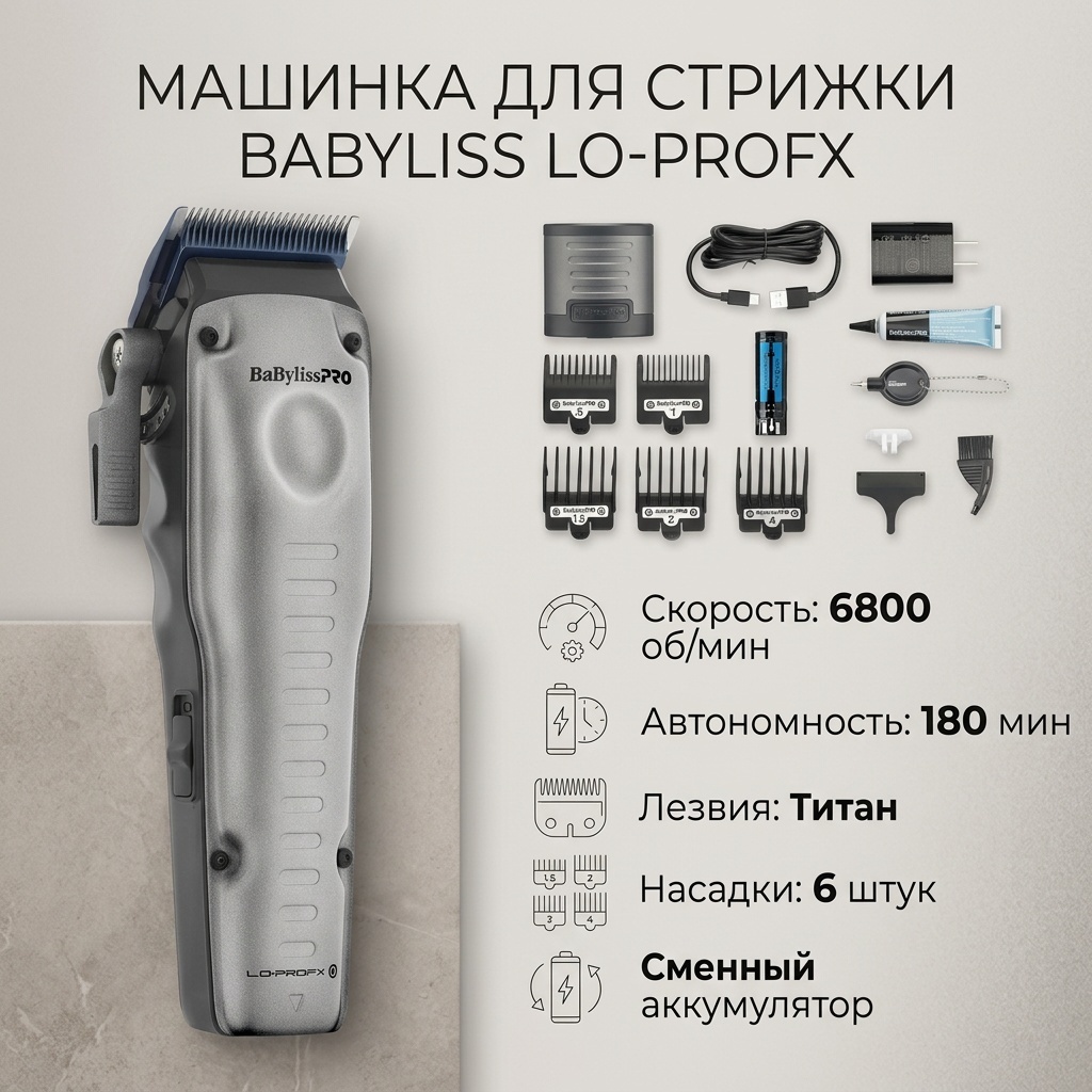 BaByliss машинка для стрижки Babyliss lo pro fx серый