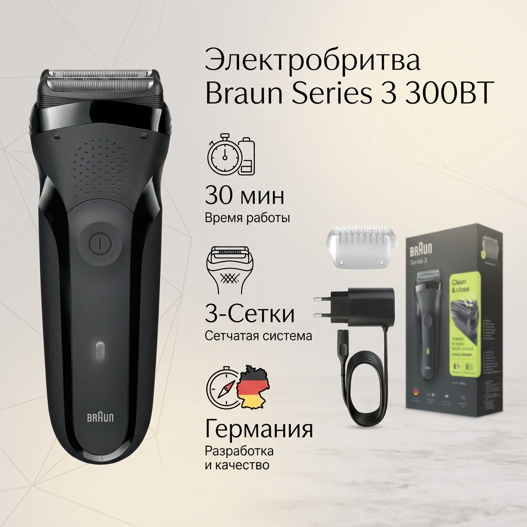 Электробритва Braun 300BT Series 3 Shave Style сеточная