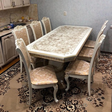 Комплект Голд корона, стол 280х105 см + 8 стульев, бежевый
