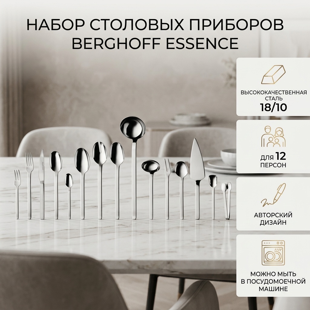 Набор столовых приборов Berghoff 72 шт, серебристый BergHOFF Essence 72 предмета 1272605