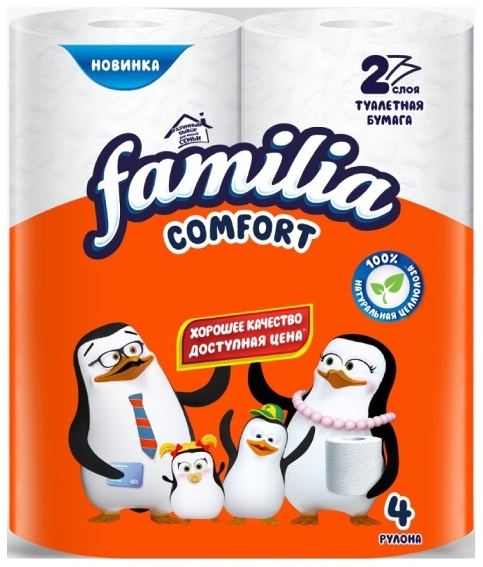 Familia Rainbow White 2-слойный 4 шт, первичная целлюлоза