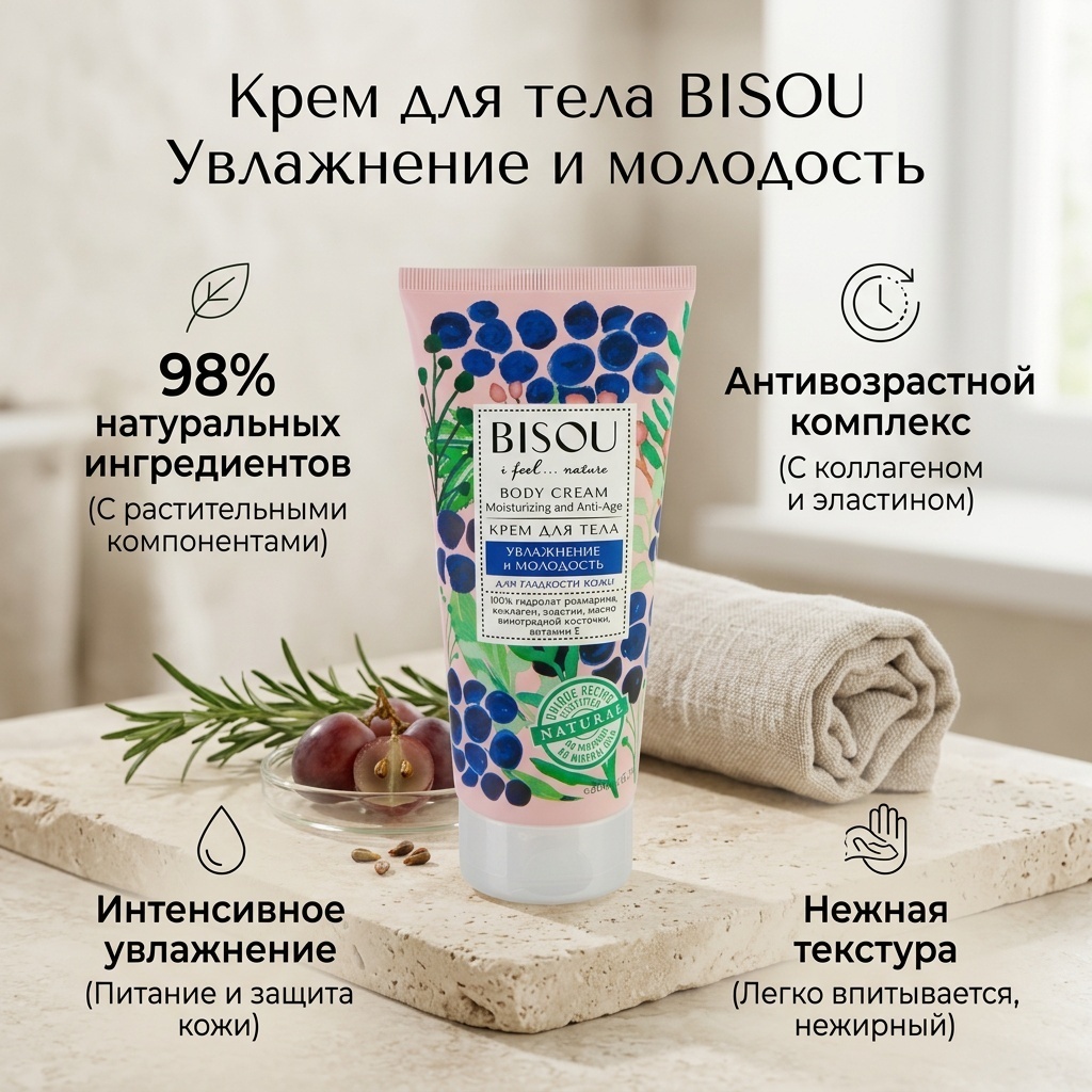 BISOU Увлажнение и молодость крем для тела 200 мл
