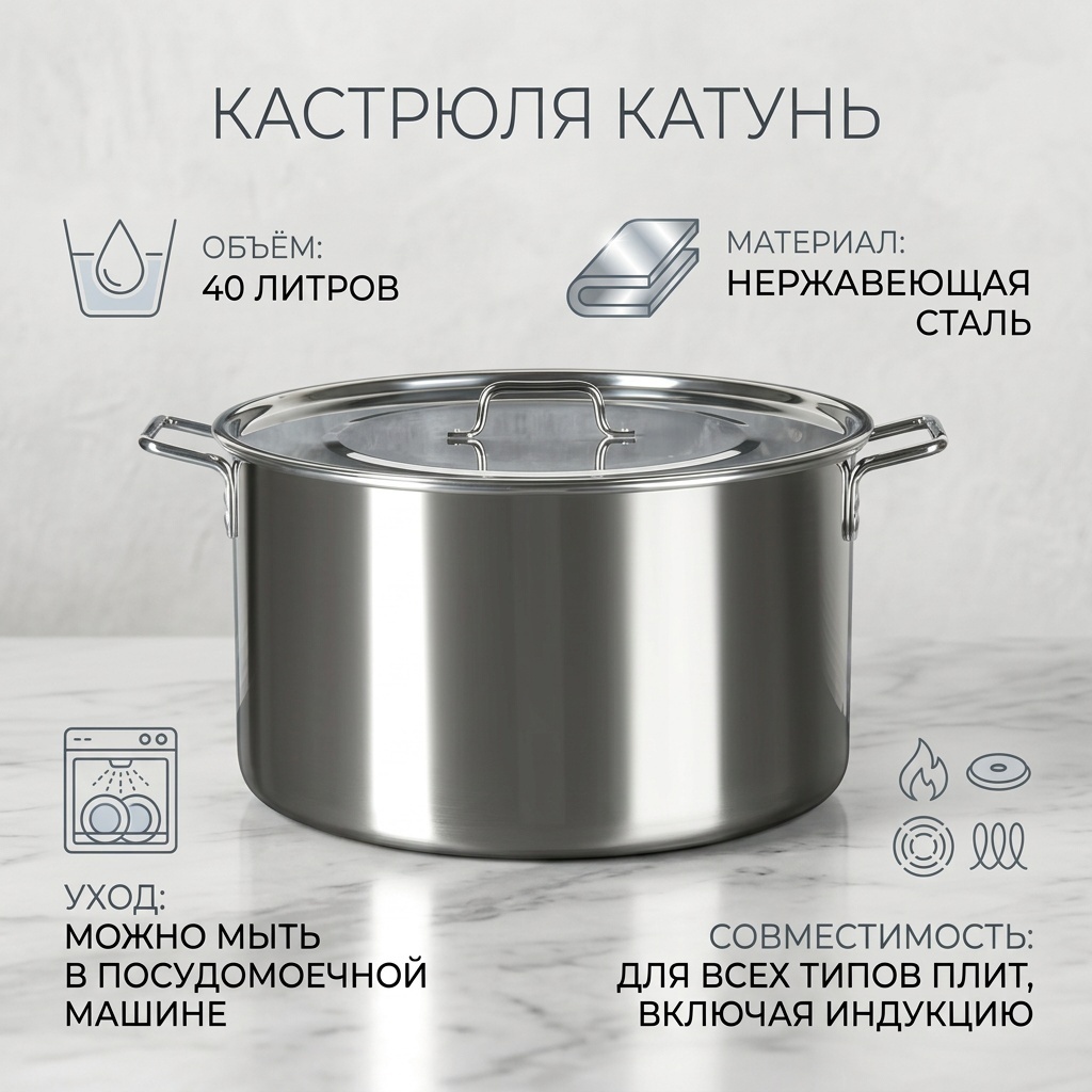 Кастрюля 40 л, Катунь 193454 нержавеющая сталь