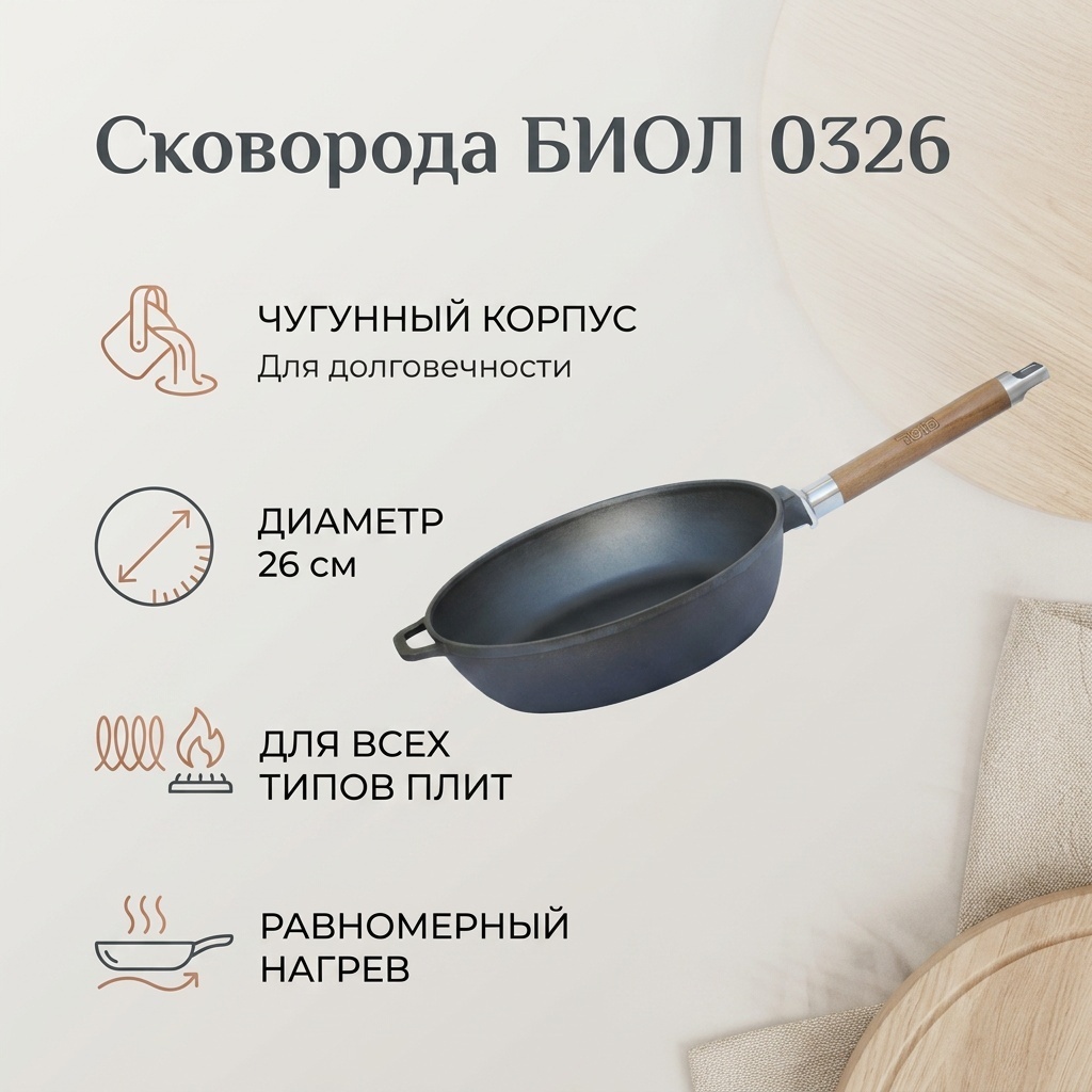 Сковорода БИОЛ 26 см , чугун