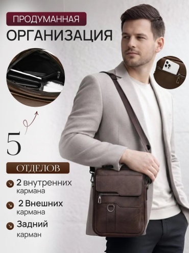 Сумка кросс-боди LORA GREAT текстиль, экокожа темно-коричневый