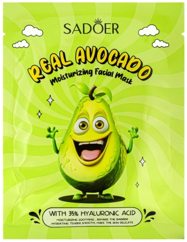 Маска для лица SADOER тканевая Avocado Hyaluronic Acid Moisturizing Facial Mask - Увлажняющая маска 1 шт