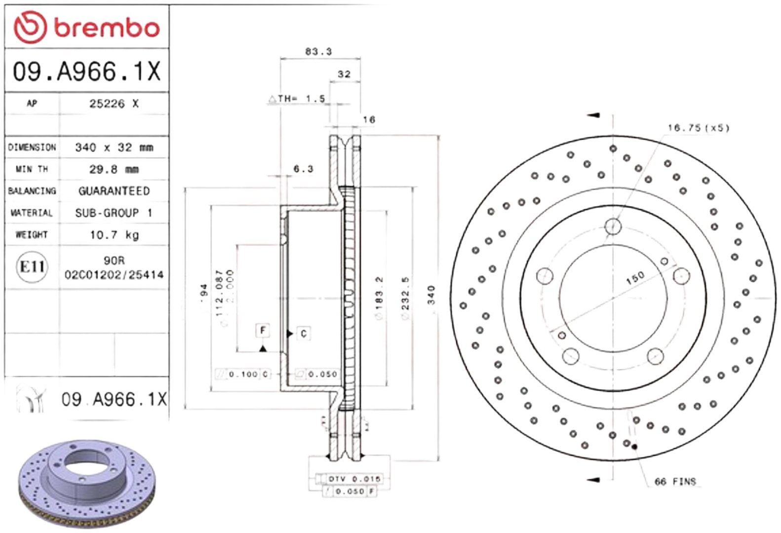 Диски Brembo передние 09A9661X