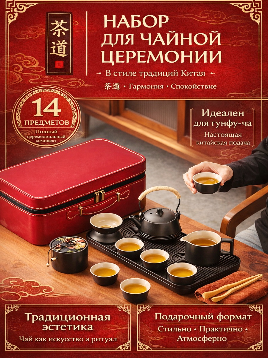 Сервиз на 6 персон , предметов: 14, набор для чайной церемонии, керамика
