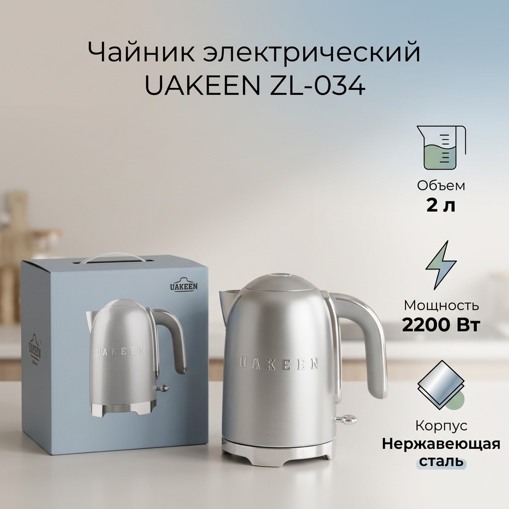 Чайник uakeen 2 л, нержавеющая сталь