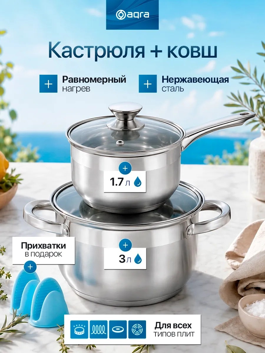 Набор кастрюль AQRA 2 в 1