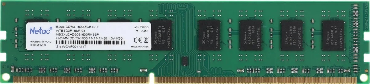 Оперативная память Netac DDR3 BASIC PC3-1600 8GB