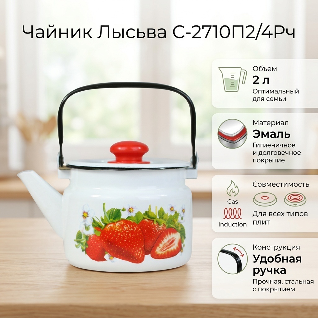 Лысьва чайник Сочная клубника С-2710П2/4Рч 2 л, эмаль