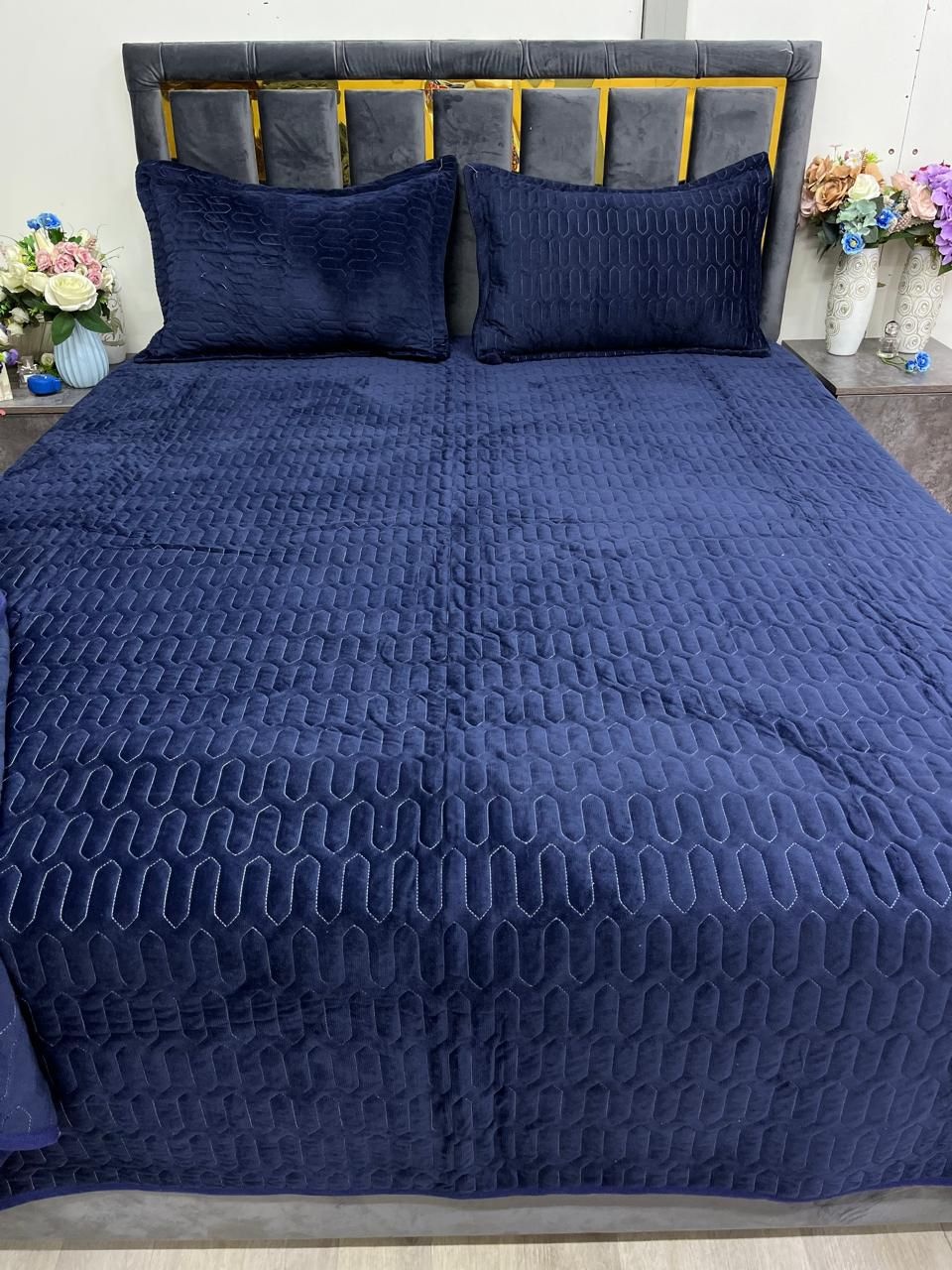 Покрывало с наволочками Comfort Life Comforter 220х240 см, хлопок, велюр, синий