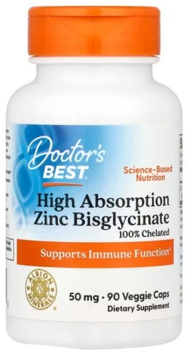 Doctor's Best High Absorption Zinc Bisglycinate 100% Сhelated 90 капсул