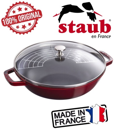Вок Staub 4.2 л. 30 см. Гранатовый 30 см , чугун