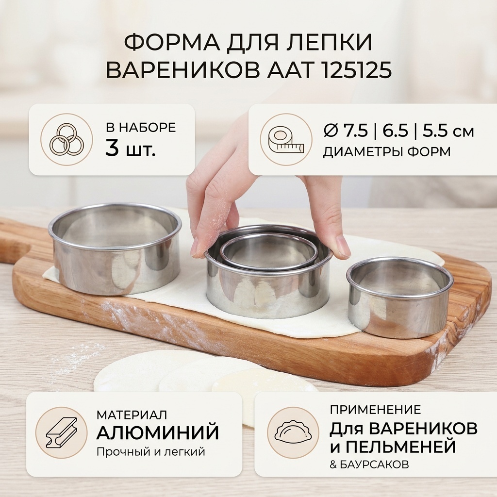 Форма для лепки вареников AAT алюминий, 3 шт