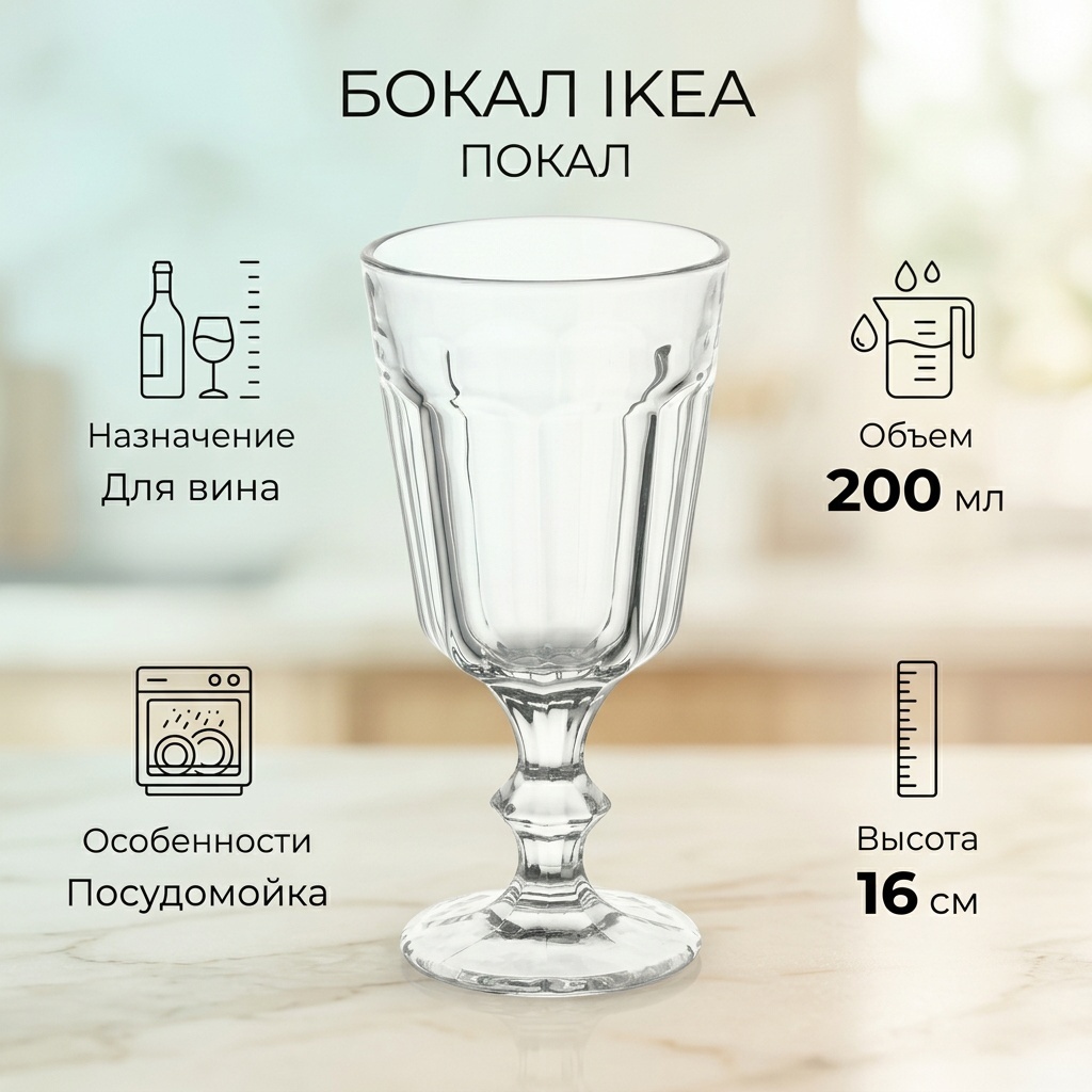 Бокал IKEA 200 мл, стекло, 1 шт