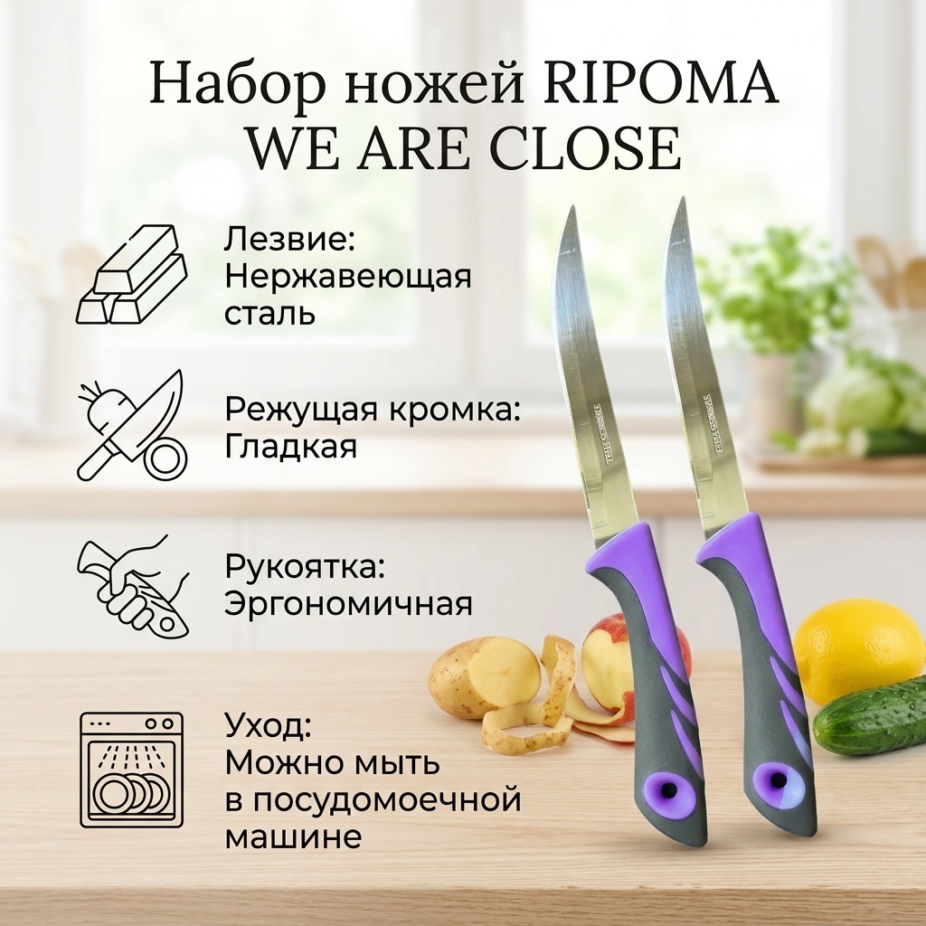 Набор ножей RIPOMA WE ARE CLOSE PRC, лезвие: нержавеющая сталь 2 шт