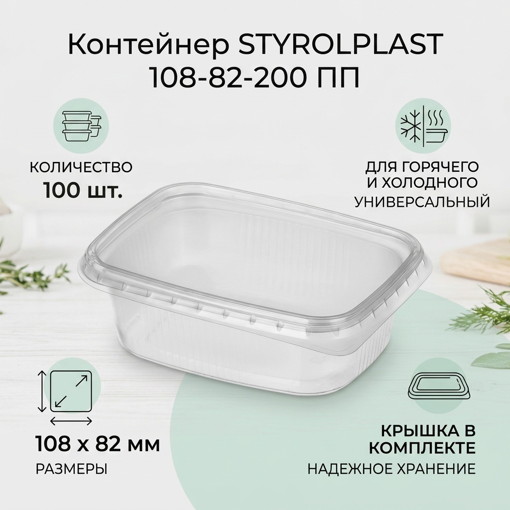 СТИРОЛПЛАСТ контейнер 108-82-200 ПП прозрачный 100 шт