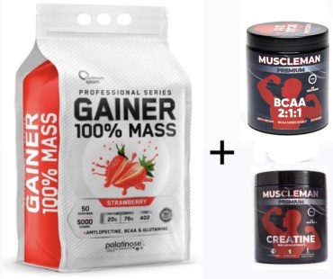 Optimum System Optimum system Гейнер 5кг клубника + Muscleman креатин 300г + BCAA 300г апельсин Клубника апельсин 5000 г