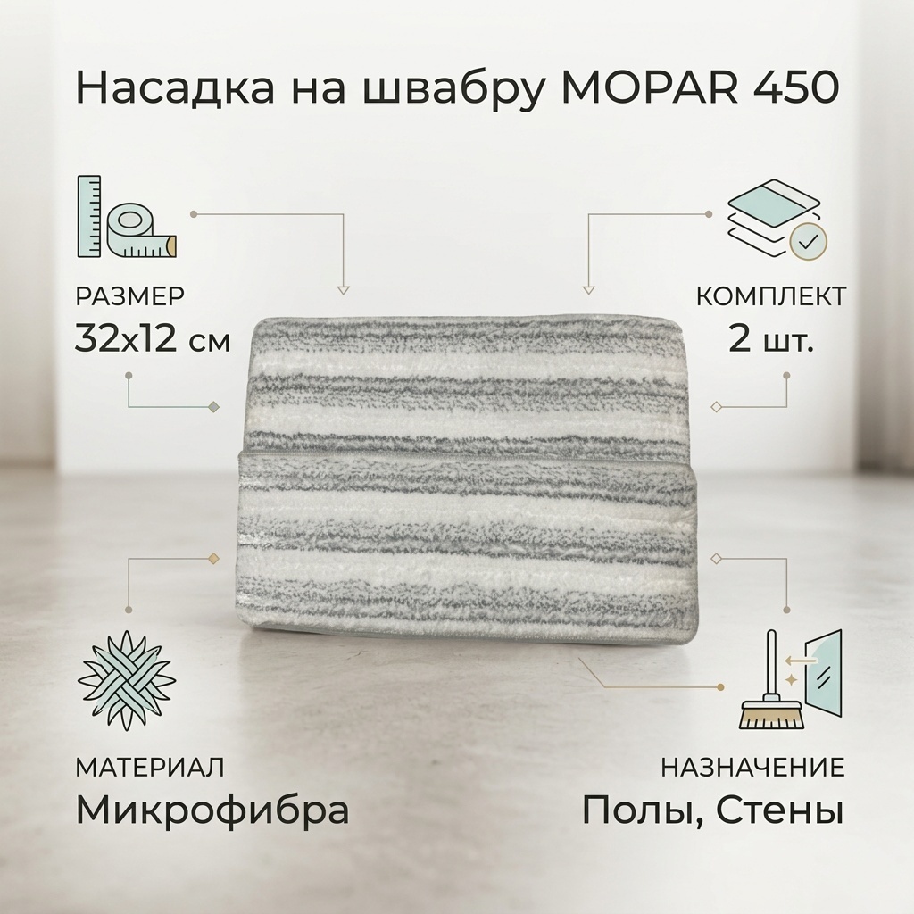 Насадка на швабру для пола, для стен MOPAR, материал насадки: микрофибра, серый