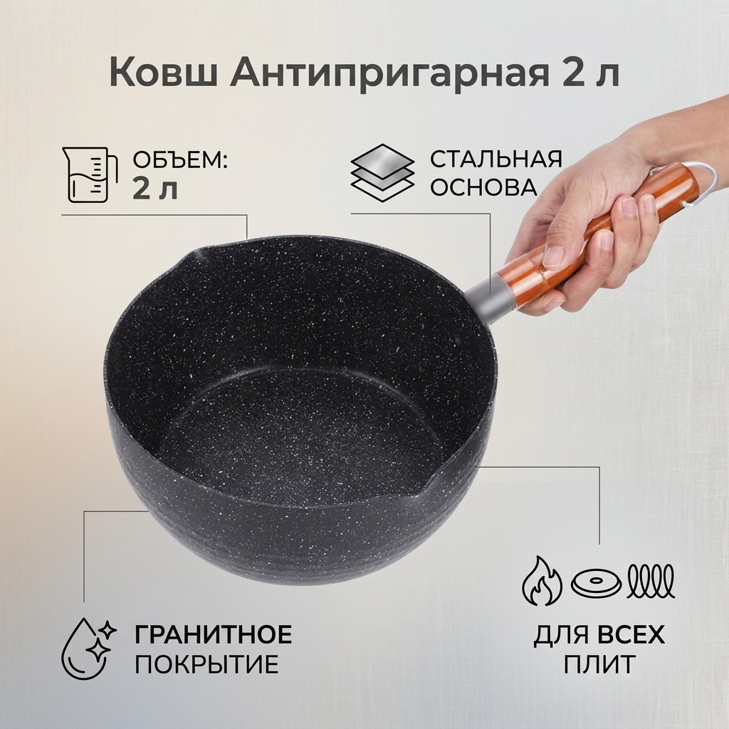 Ковш 2 л, Антипригарная нержавеющая сталь