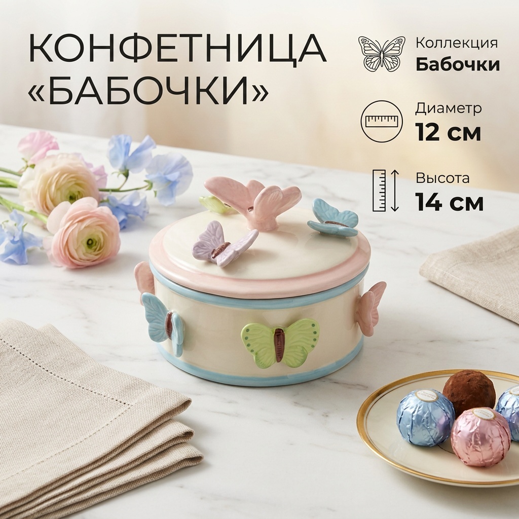 Alma Home конфетница Бабочки 628-640 круглая 1 шт