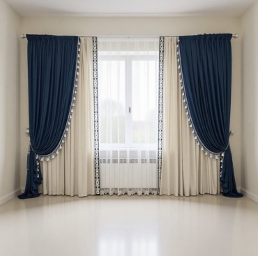 Комплект Monika 600x270 см 5 шт, сетка, велюр, синий, белый, молочный