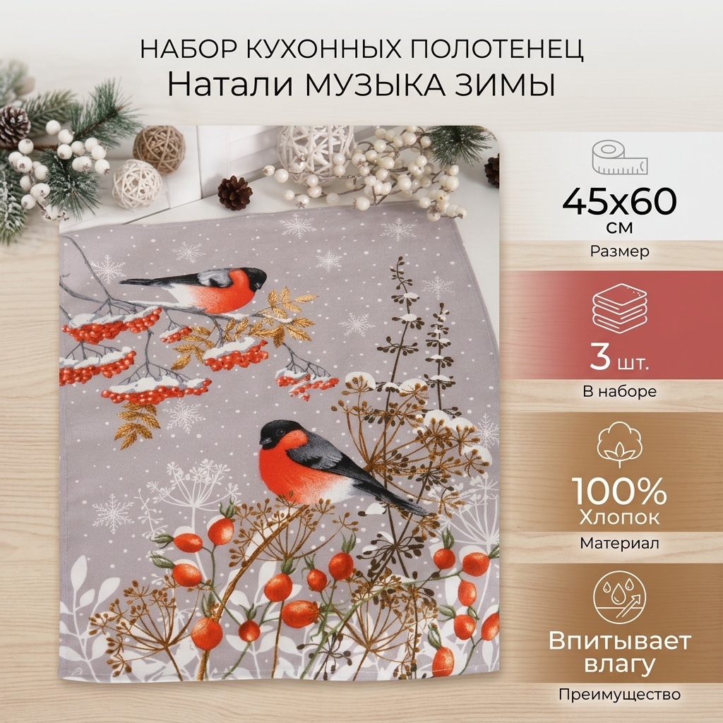 Набор полотенец Натали 60x45 см, хлопок, рогожка, 3 шт,