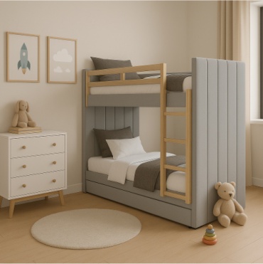 Двухъярусная кровать VIORO HOME COZY, 100x200 см, серый