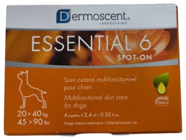 Dermascent Essential 6 spot on для собак 20-40 кг для ухода за шерстью 4 пипетки по 2,4 мл
