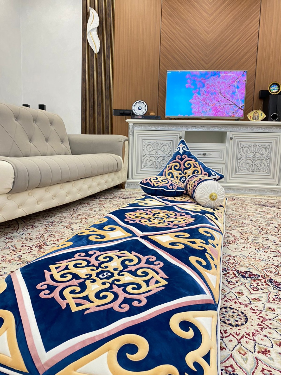 Комплект корпе с подушками 230x90 см, вата, холофайбер, синий