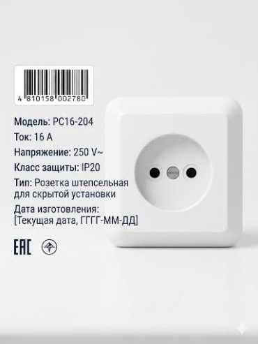 Розетка Белорусская PC16-204, белый