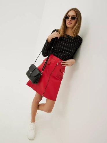 Кожаная юбка AMARINO Fashion красный