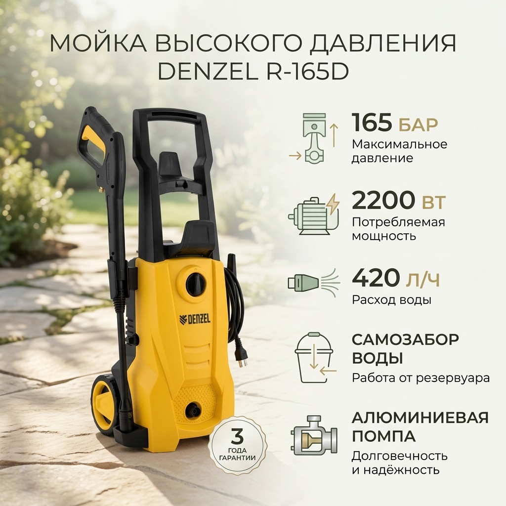 Мойка высокого давления DENZEL электрический 165 бар, 58235