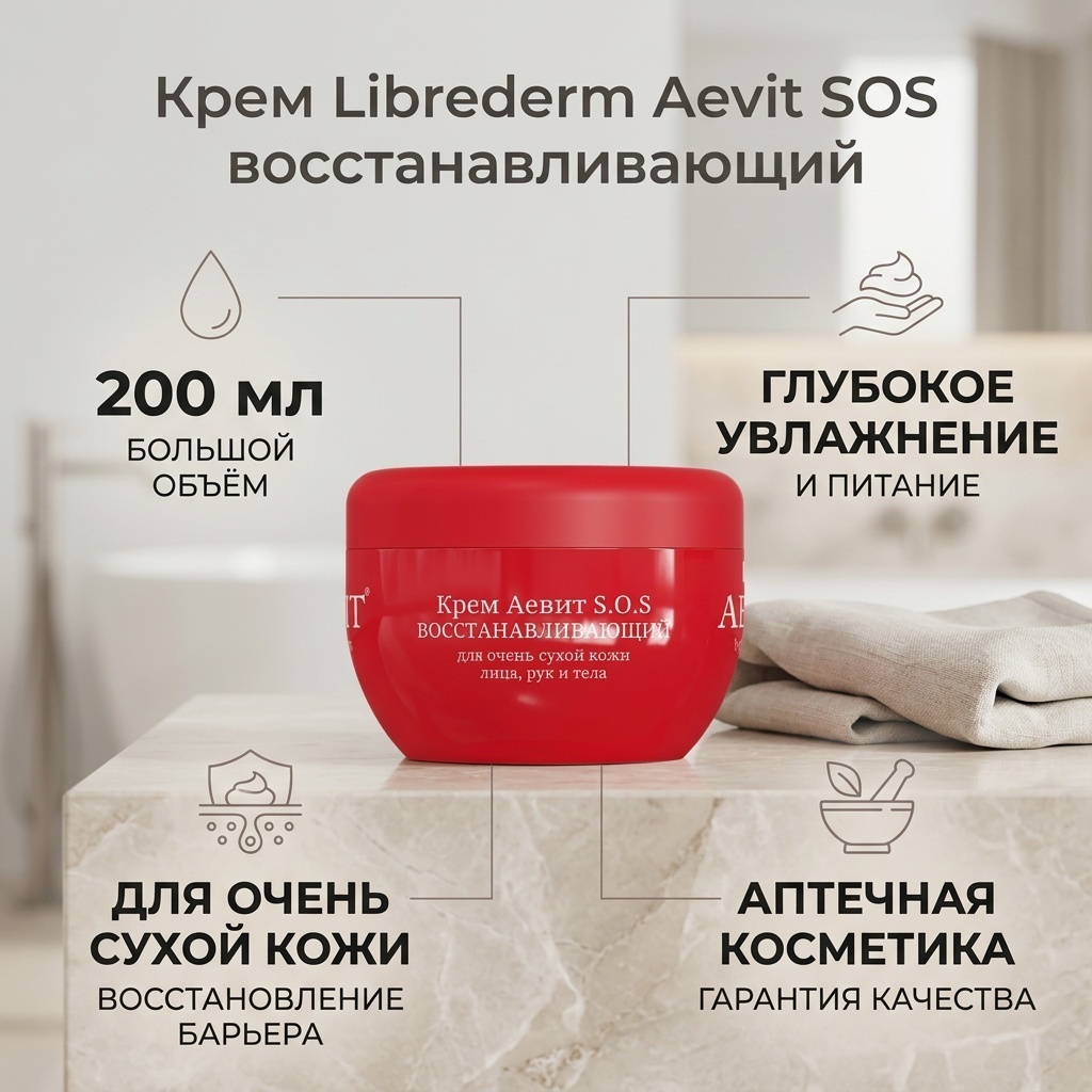 Librederm крем Aevit SOS восстанавливающий для лица и тела 200 мл