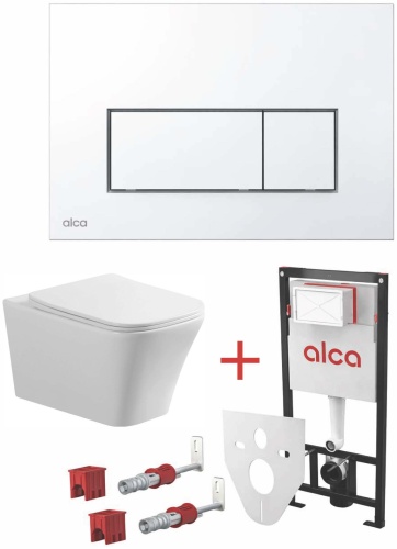 Унитаз с инсталляцией Alcaplast Vega Rimless Chrome 520, керамика