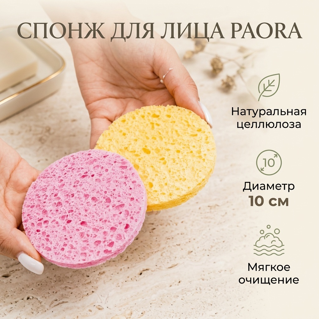 Paora спонж для лица, для умывания мультиколор 2 шт