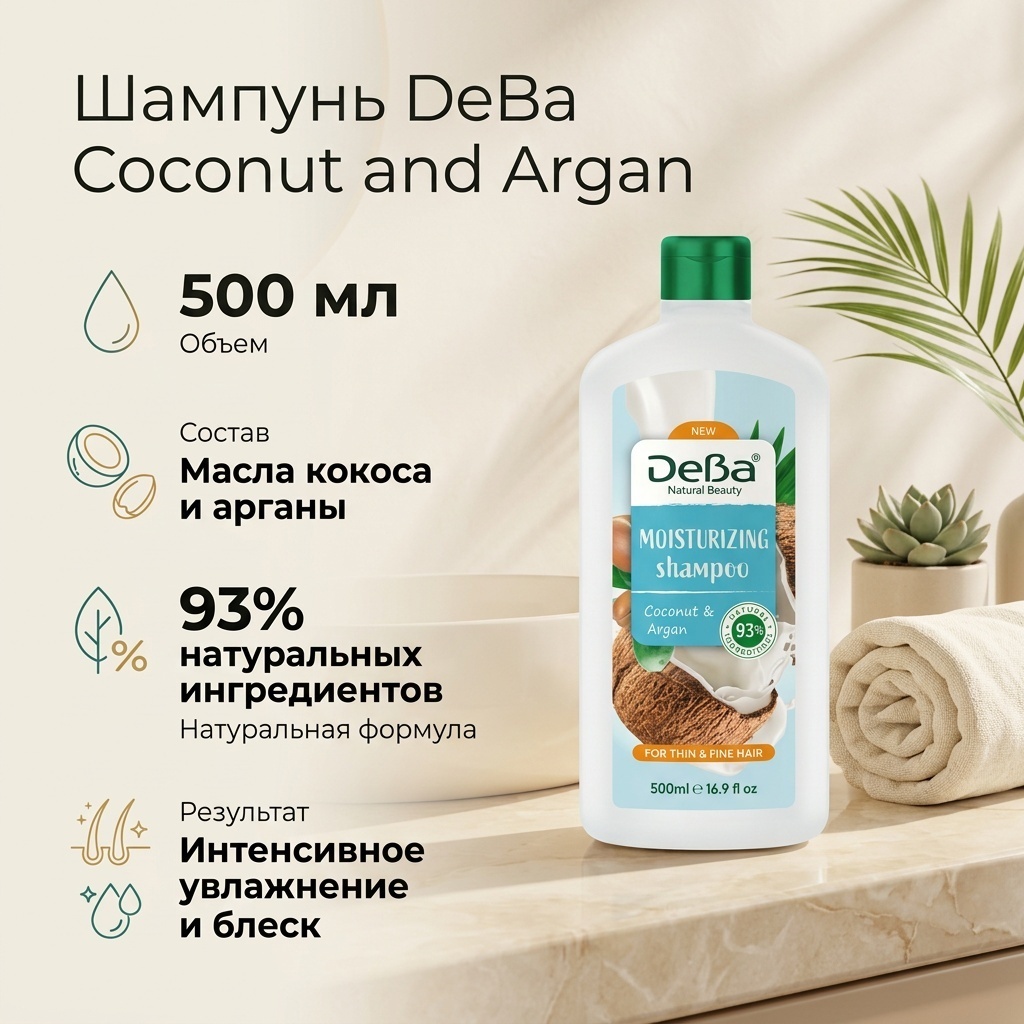 DeBa Coconut and Argan с кокосовым маслом шампунь 500 мл
