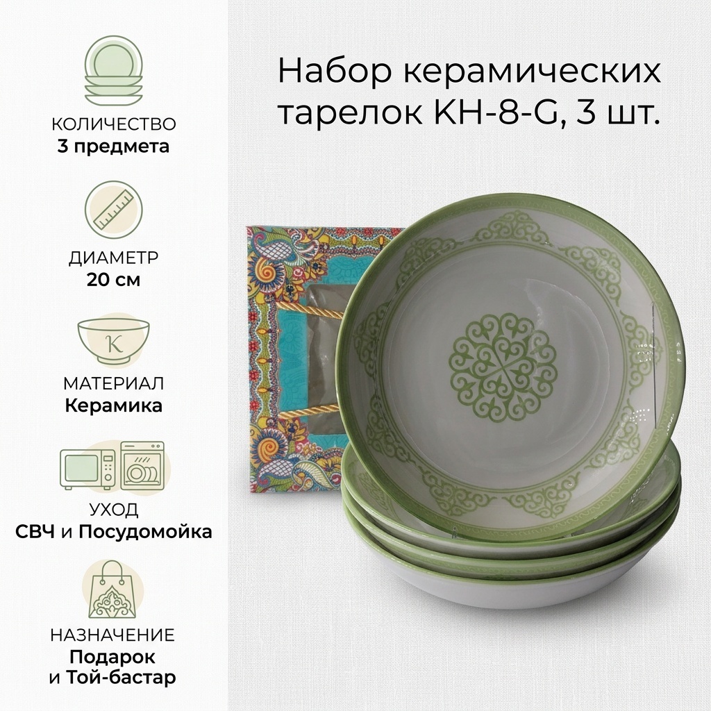 Набор тарелок 20 см, 3 шт, керамика
