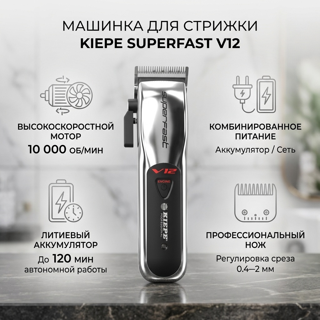 Kiepe машинка для стрижки Superfast V12 черный
