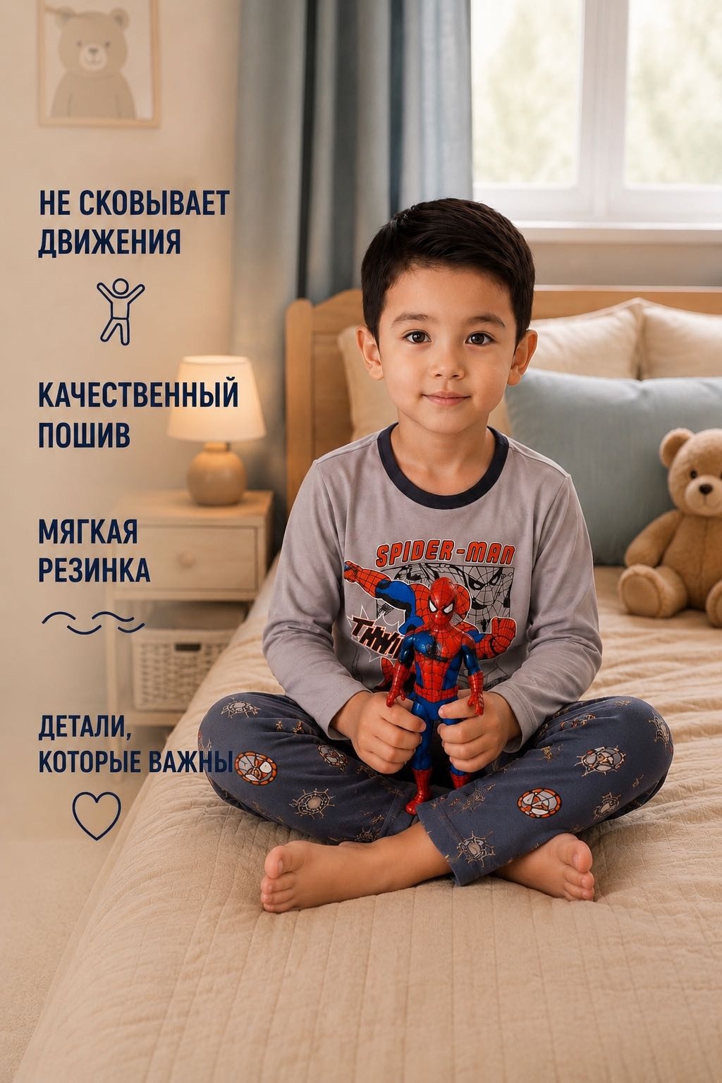 Пижама Человек-паук серый, синий