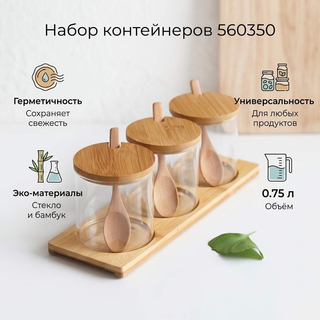 Набор контейнеров 560350, стекло, бамбук